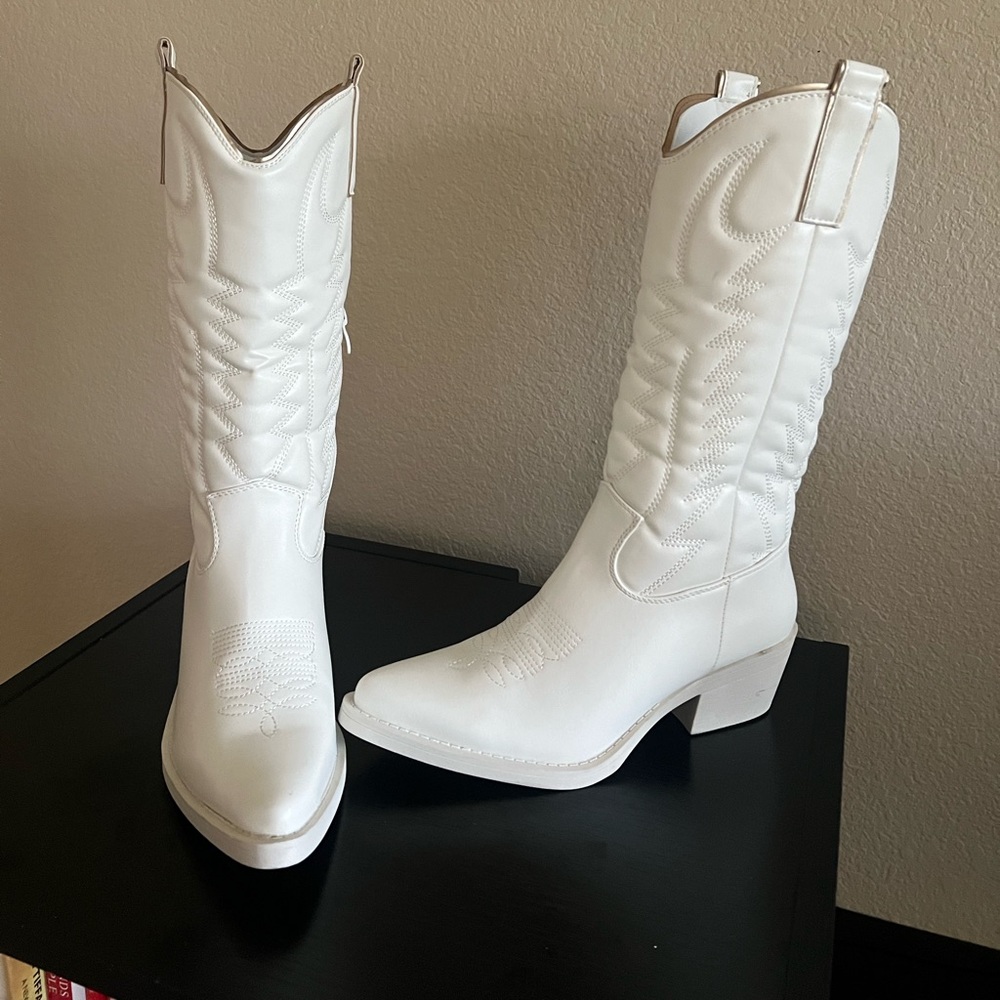 Genuine Leather Made In Italy White Cowboy Boots